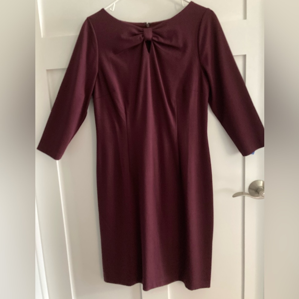 Beautiful burgundy sheath dress in ponte knit fabric. Size 8 by Talbots.